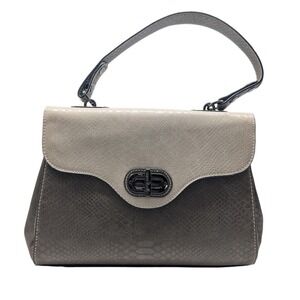 Simply Noelle Faux Snake Embossed Satchel Handbag Beige Grey Top Handle Bag